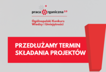 WAŻNY KOMUNIKAT! Na szarym tle znajduje się komunikat o przedłużeniu składania projektów do 30 września